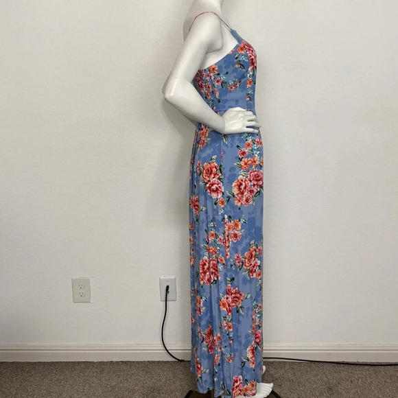 Band Of Gypsies Blue Red Bohemian Floral Square Neck Romantic Maxi Dress Size S - Picture 4 of 8